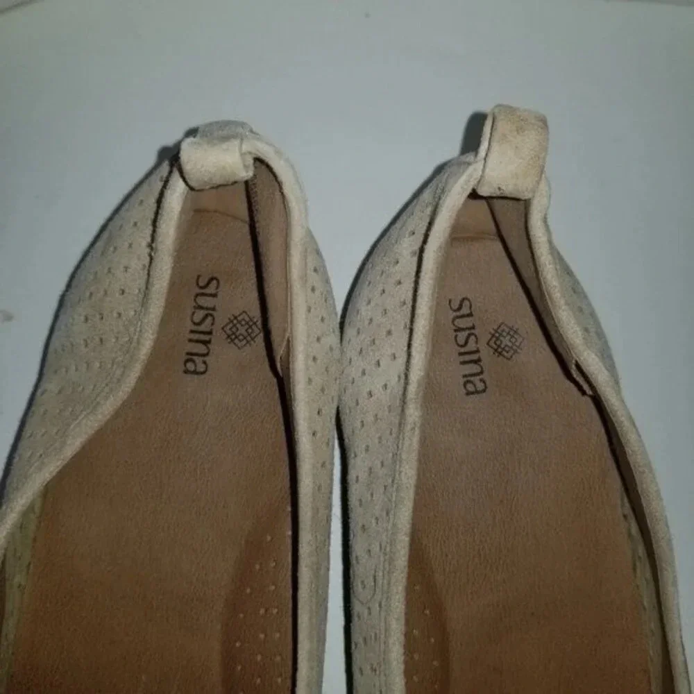 Susina Women's Beige Kellan Soft Suede Perforated Almond Toe Loafers‎